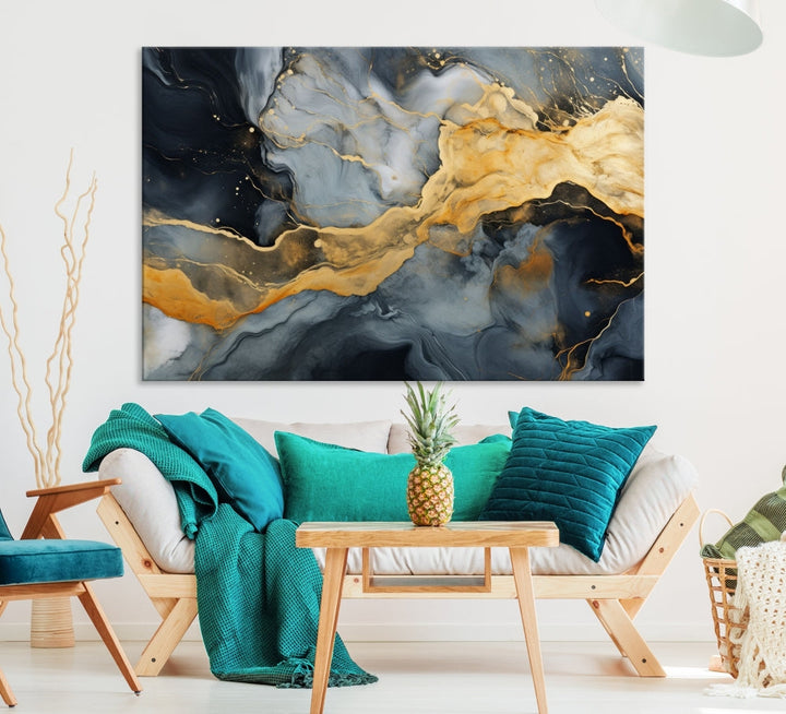 Gold Fluid Abstract Painting Canvas Wall Art Print Modern Decorative Artwork for Living Room