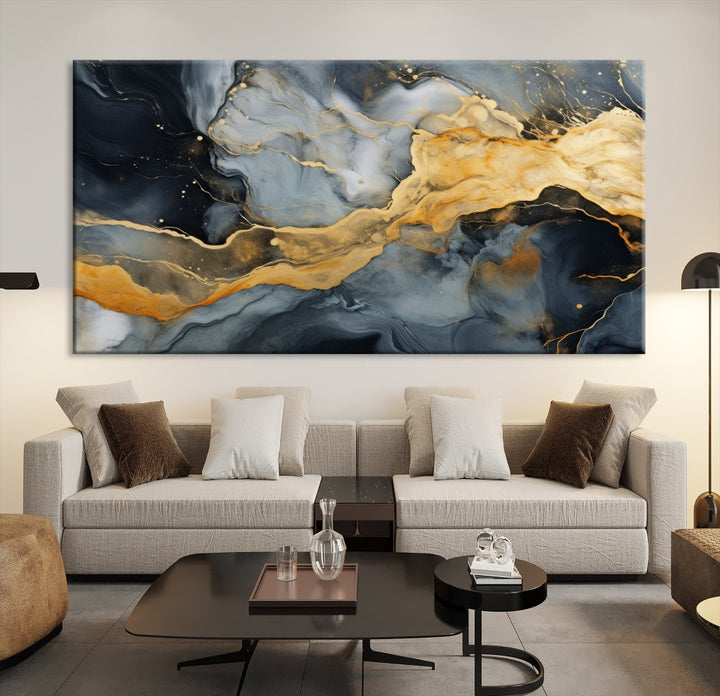 Gold Fluid Abstract Painting Canvas Wall Art Print Modern Decorative Artwork for Living Room