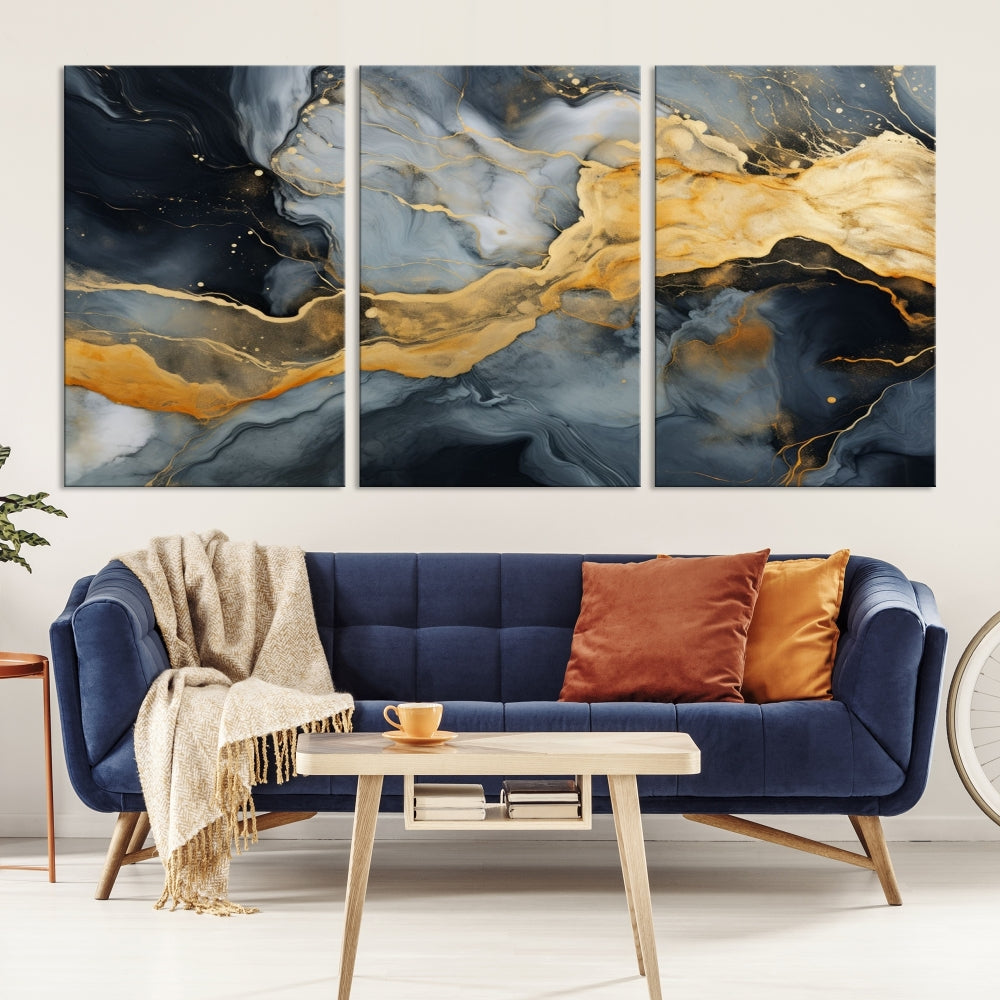 Gold Fluid Abstract Painting Canvas Wall Art Print Modern Decorative Artwork for Living Room