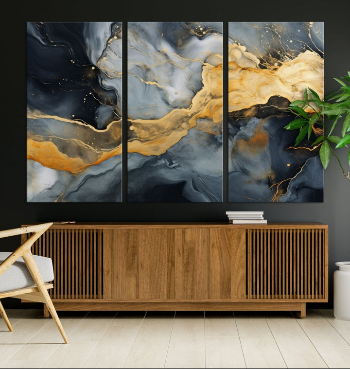 Gold Fluid Abstract Painting Canvas Wall Art Print Modern Decorative Artwork for Living Room