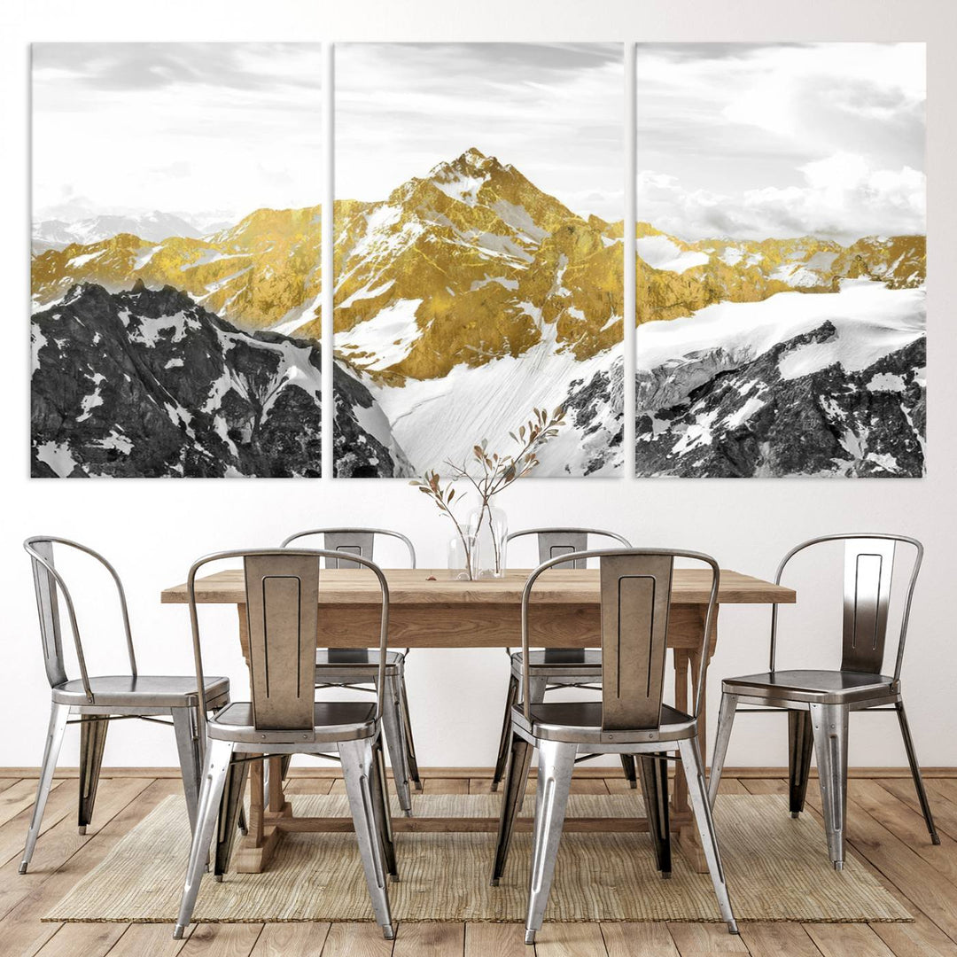 Gold Mountains Wall Art Print on Canvas, Nature Wall Art Print,