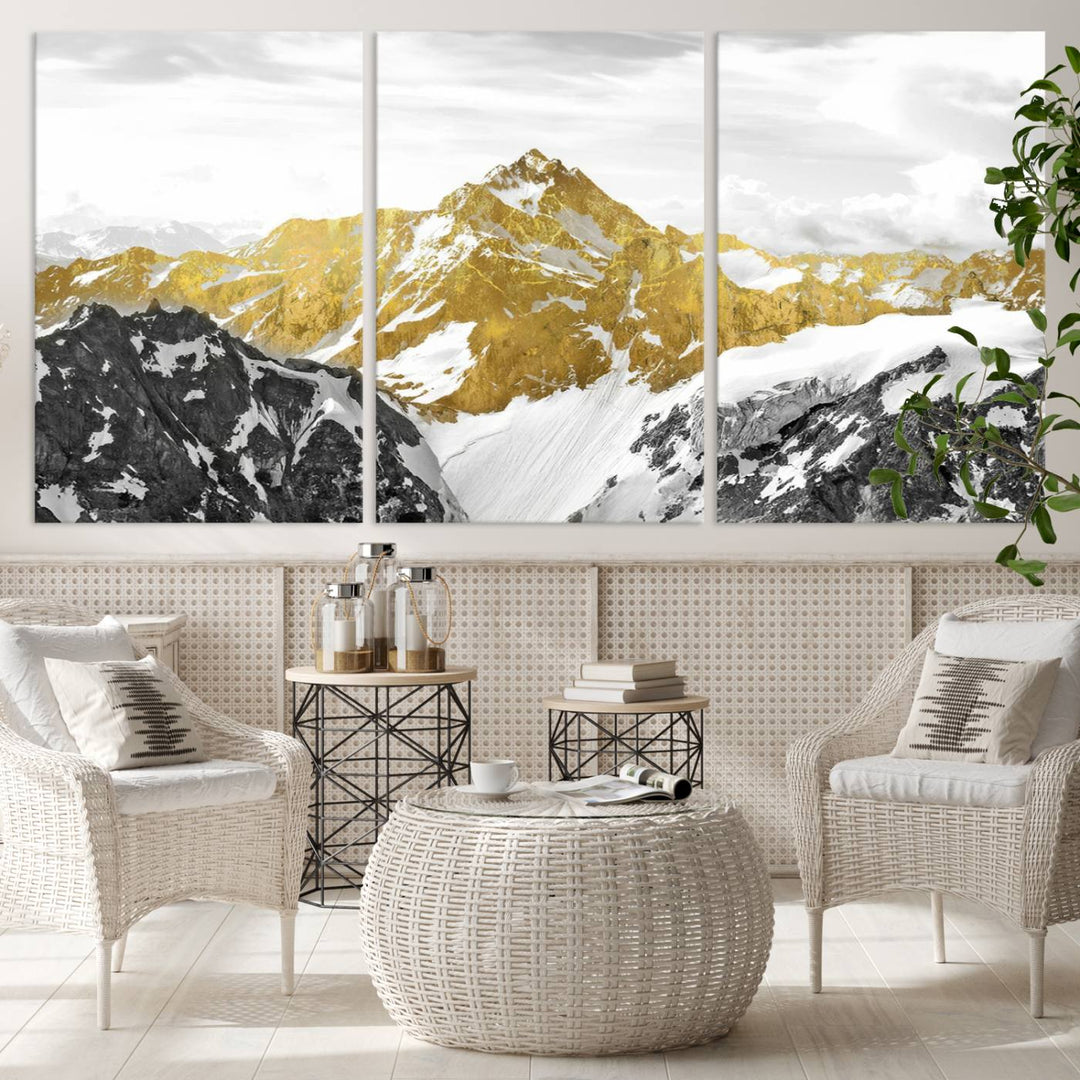 Gold Mountains Wall Art Print on Canvas, Nature Wall Art Print,