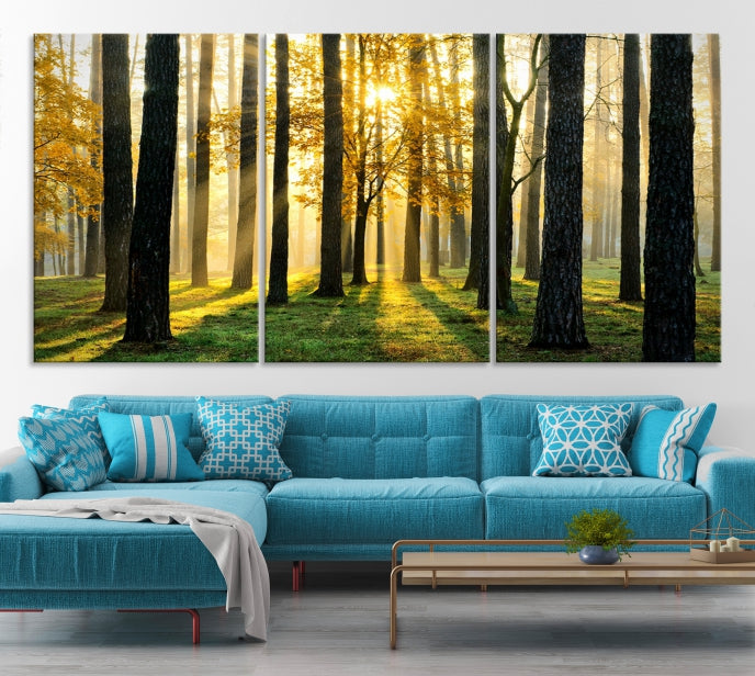 Forest Trees Sunshine Large Wall Art Canvas Print