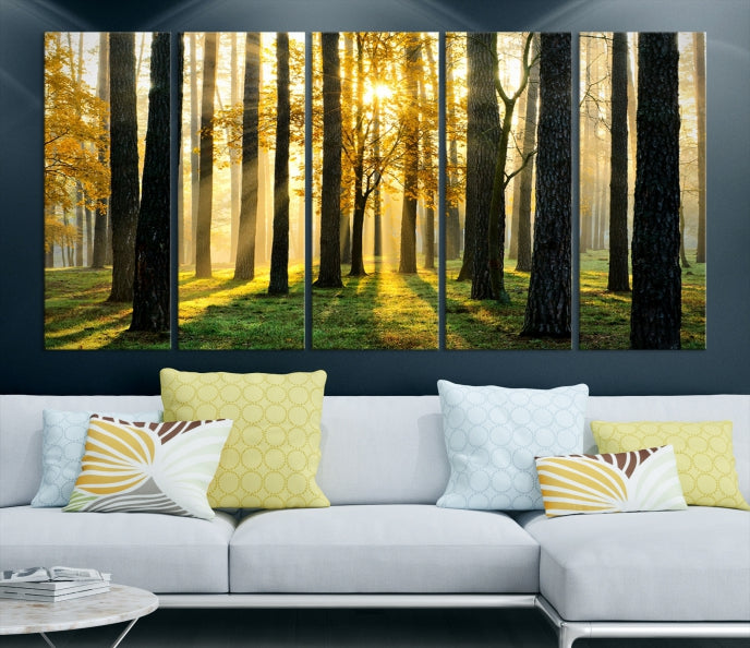 Forest Trees Sunshine Large Wall Art Canvas Print