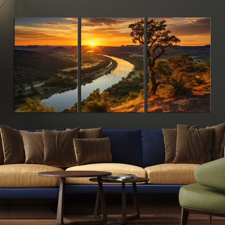 Large Sunset Print Set of Landscape Canvas Wall Art Nature Printed Art Home Decor