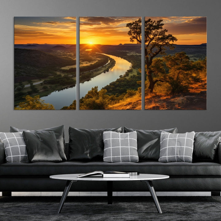 Large Sunset Print Set of Landscape Canvas Wall Art Nature Printed Art Home Decor