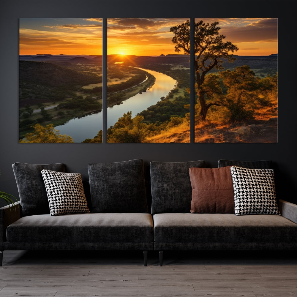 Large Sunset Print Set of Landscape Canvas Wall Art Nature Printed Art Home Decor