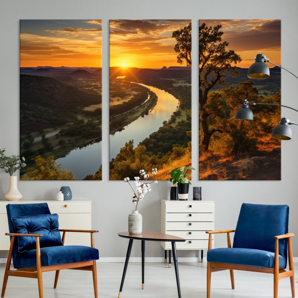 Large Sunset Print Set of Landscape Canvas Wall Art Nature Printed Art Home Decor