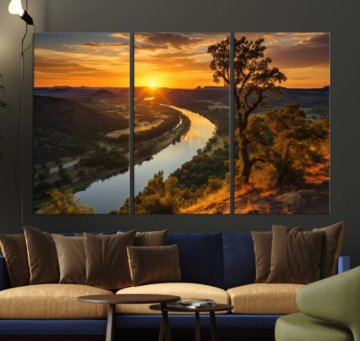 Large Sunset Print Set of Landscape Canvas Wall Art Nature Printed Art Home Decor