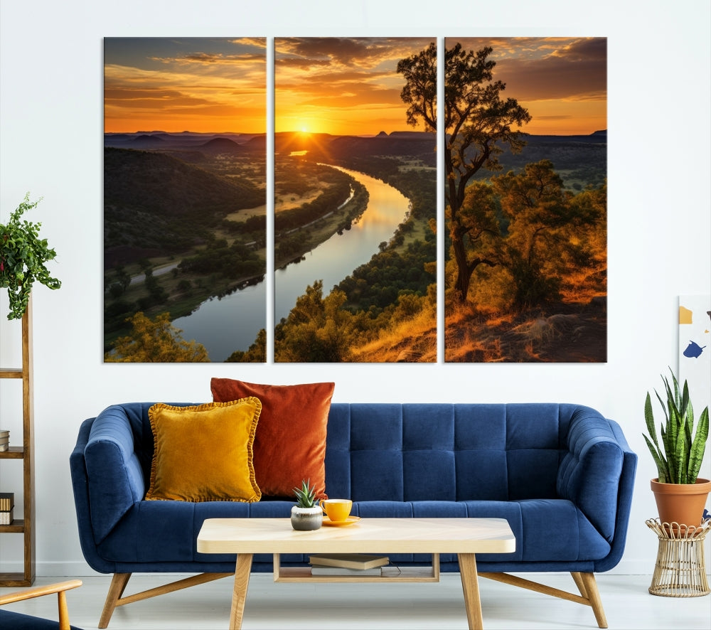 Large Sunset Print Set of Landscape Canvas Wall Art Nature Printed Art Home Decor