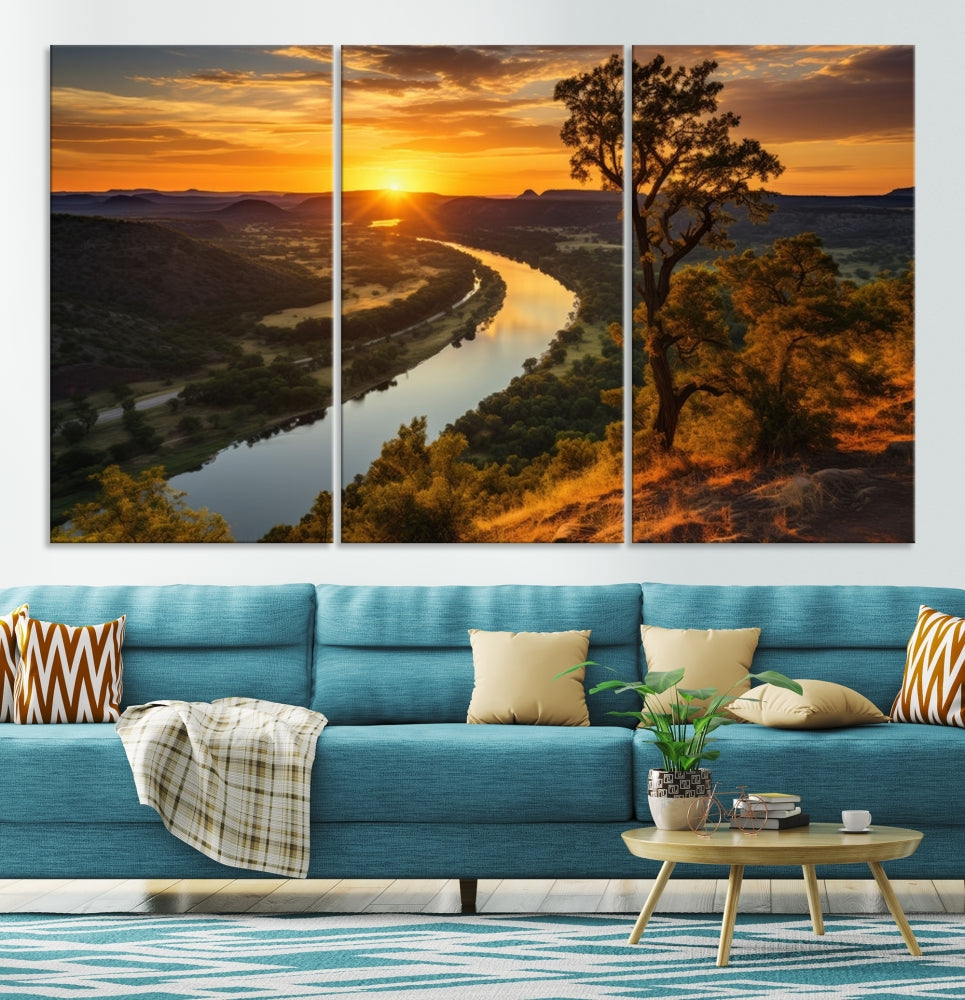 Large Sunset Print Set of Landscape Canvas Wall Art Nature Printed Art Home Decor