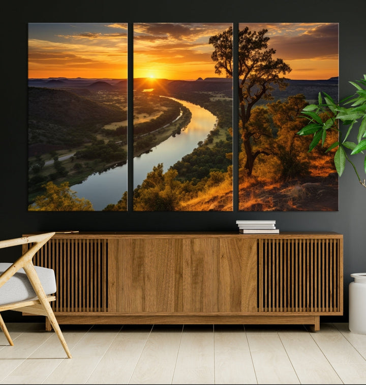 Large Sunset Print Set of Landscape Canvas Wall Art Nature Printed Art Home Decor