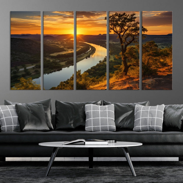 Large Sunset Print Set of Landscape Canvas Wall Art Nature Printed Art Home Decor