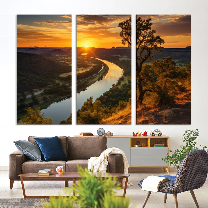 Large Sunset Print Set of Landscape Canvas Wall Art Nature Printed Art Home Decor