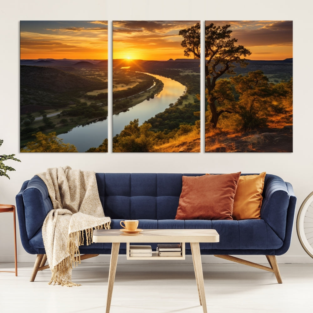 Large Sunset Print Set of Landscape Canvas Wall Art Nature Printed Art Home Decor