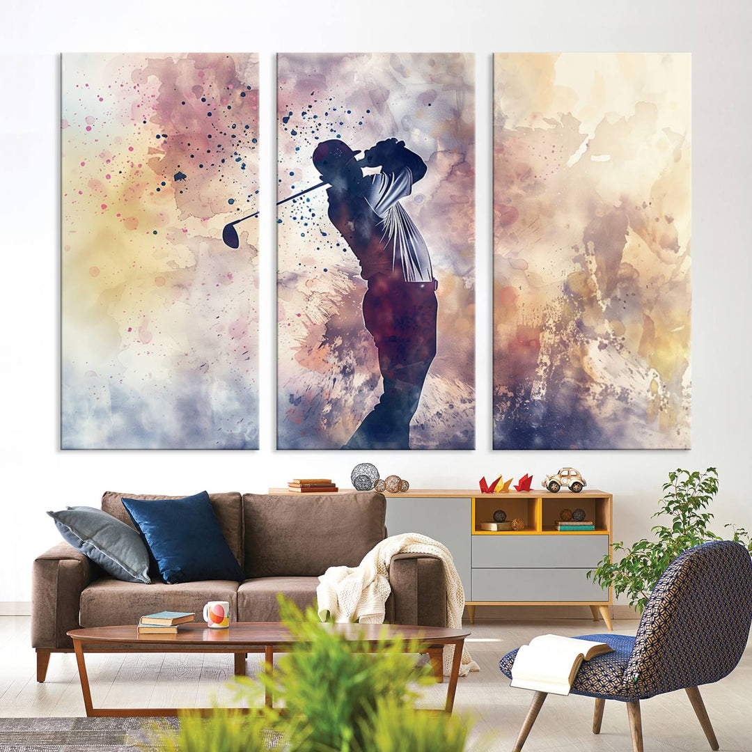 Golf Swing Abstract 3-Panel Canvas Print | Artistic Sports Wall Art for Living Room or Office | Ready to Hang