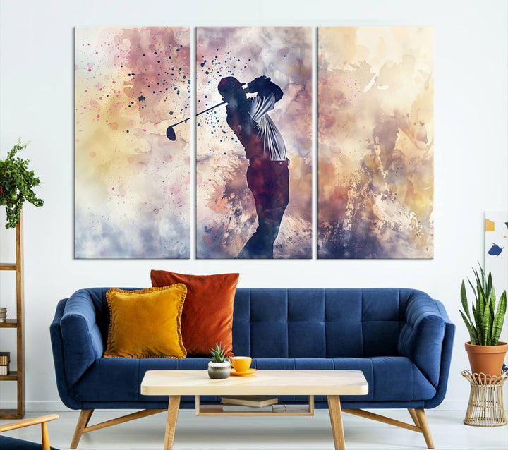 Golf Swing Abstract 3-Panel Canvas Print | Artistic Sports Wall Art for Living Room or Office | Ready to Hang