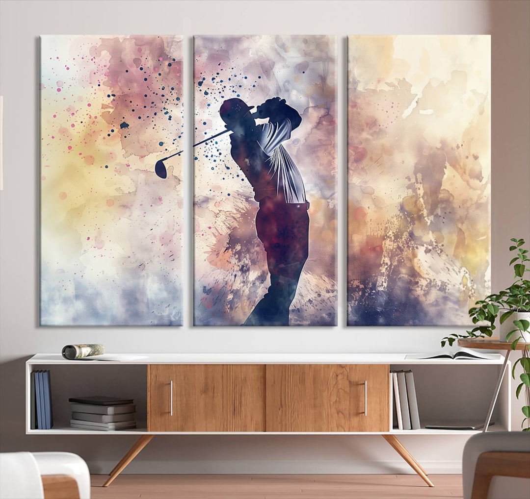 Golf Swing Abstract 3-Panel Canvas Print | Artistic Sports Wall Art for Living Room or Office | Ready to Hang