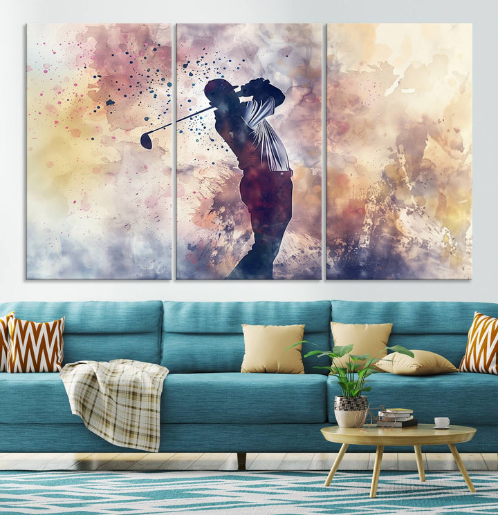 Golf Swing Abstract 3-Panel Canvas Print | Artistic Sports Wall Art for Living Room or Office | Ready to Hang