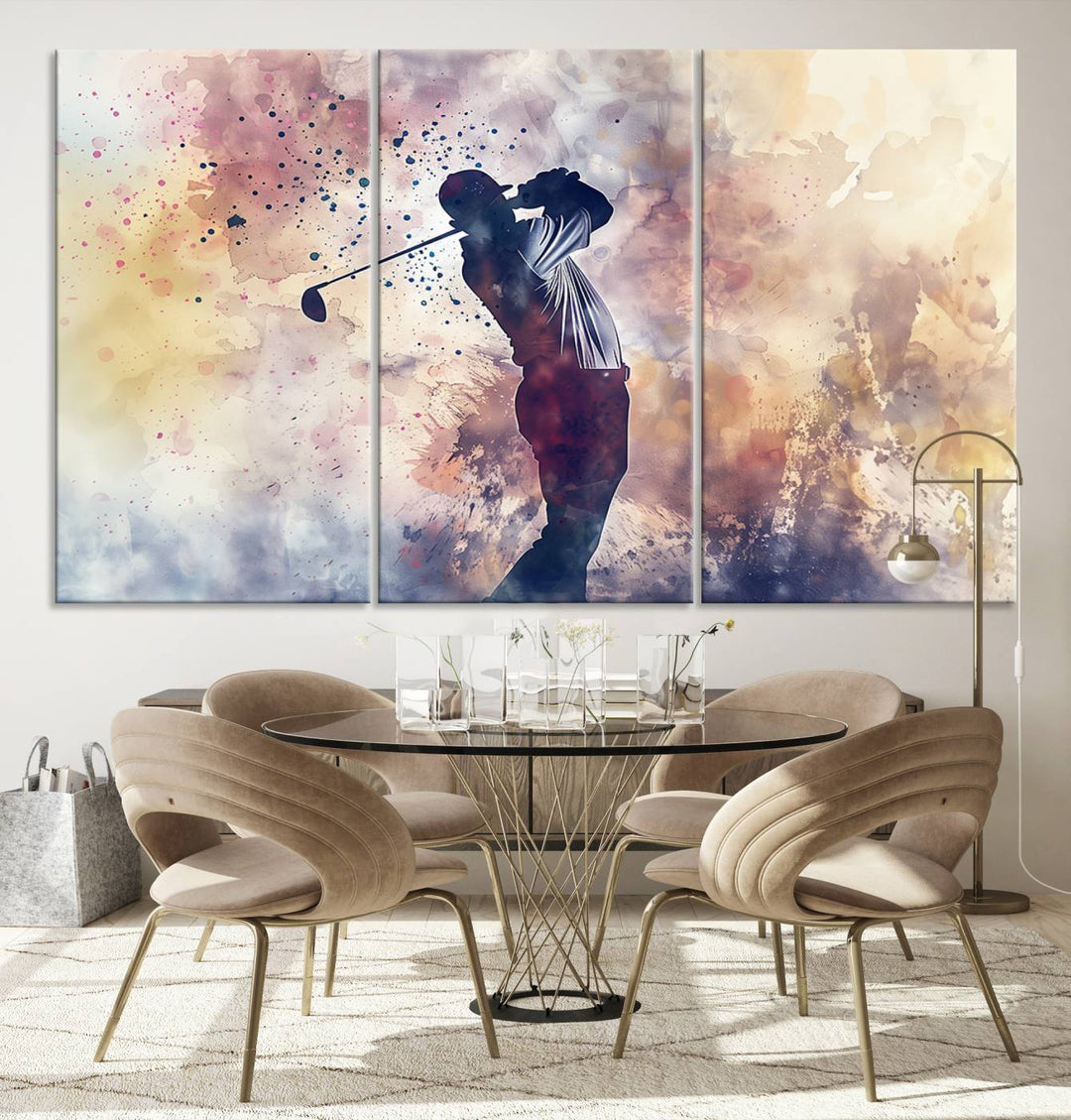 Golf Swing Abstract 3-Panel Canvas Print | Artistic Sports Wall Art for Living Room or Office | Ready to Hang