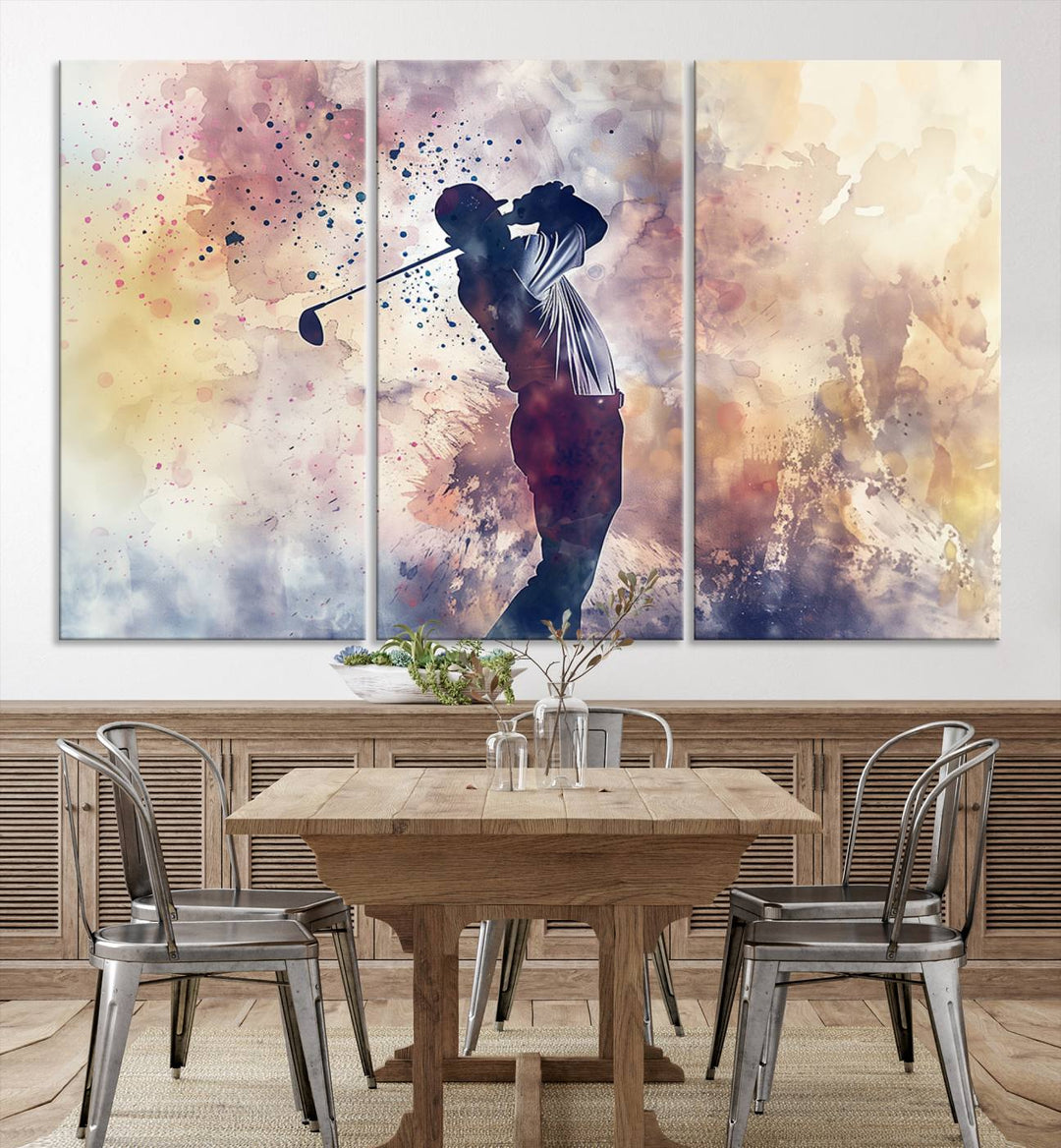 Golf Swing Abstract 3-Panel Canvas Print | Artistic Sports Wall Art for Living Room or Office | Ready to Hang