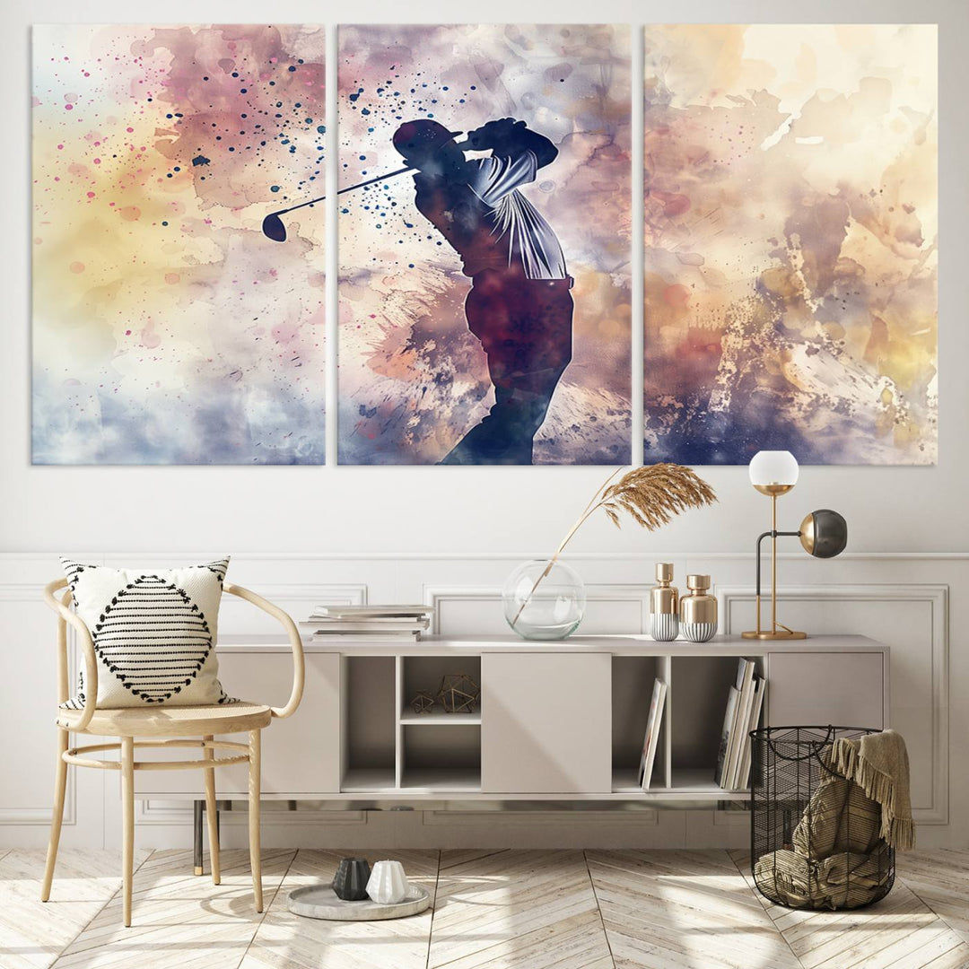 Golf Swing Abstract 3-Panel Canvas Print | Artistic Sports Wall Art for Living Room or Office | Ready to Hang