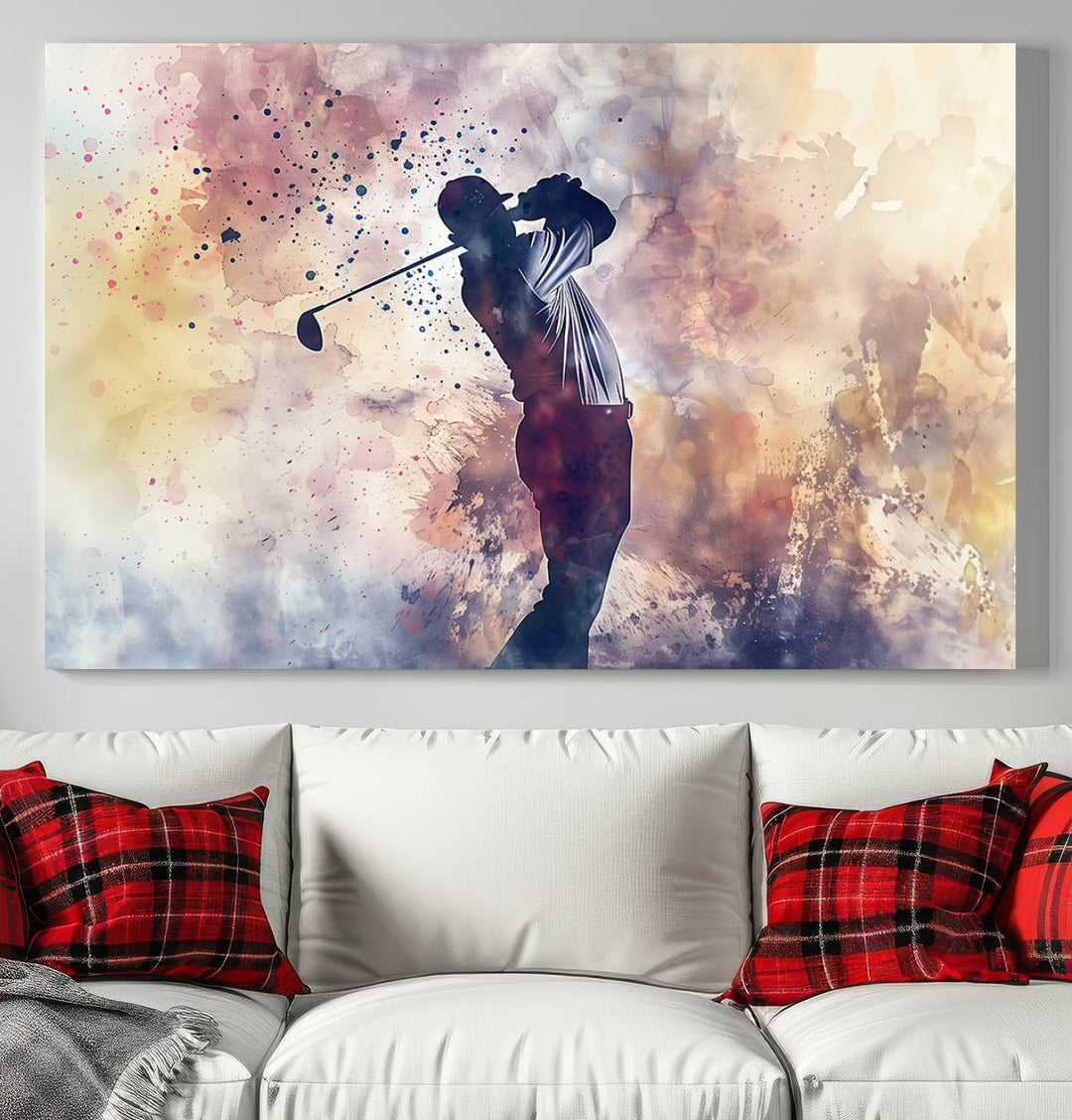 Golf Swing Abstract 3-Panel Canvas Print | Artistic Sports Wall Art for Living Room or Office | Ready to Hang