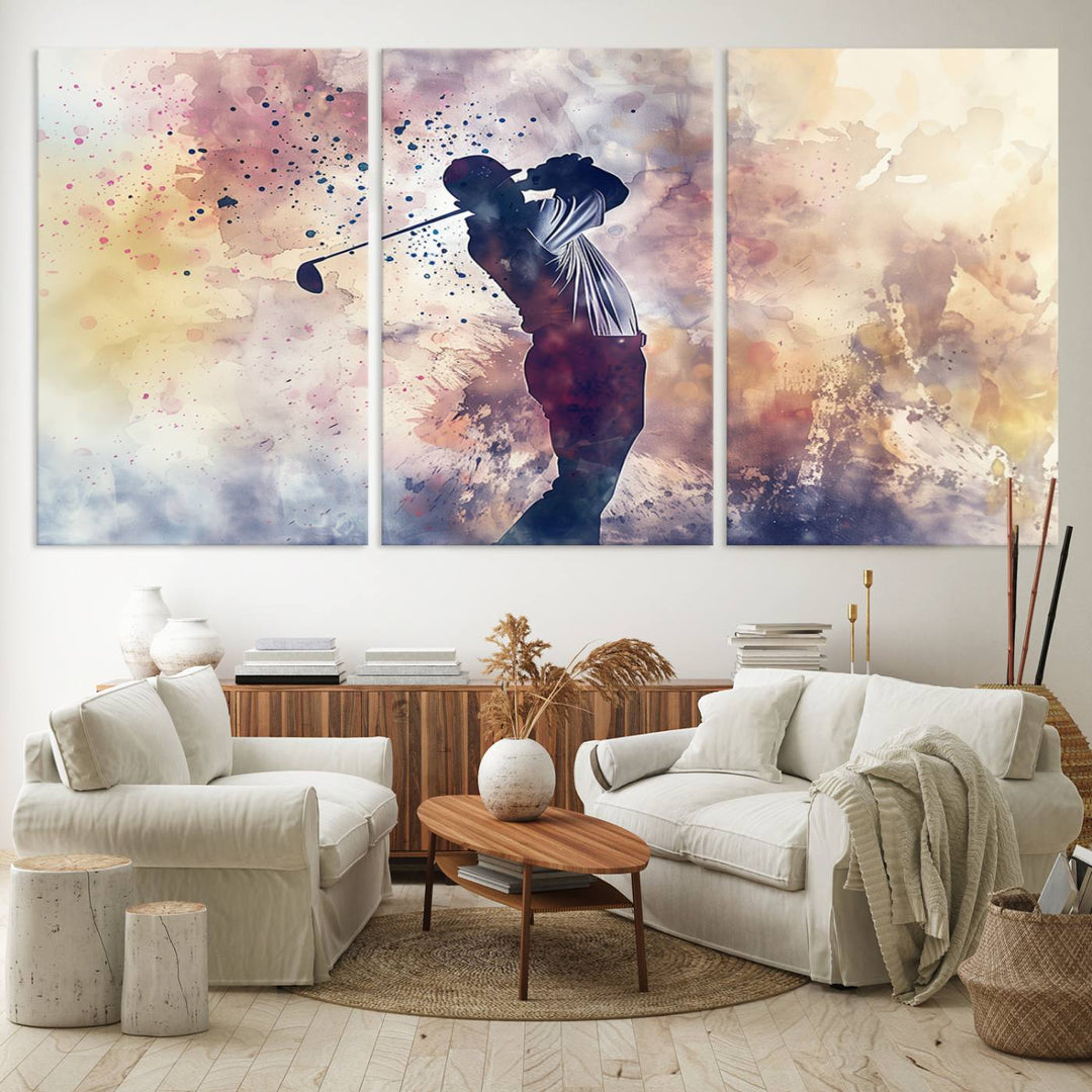 Golf Swing Abstract 3-Panel Canvas Print | Artistic Sports Wall Art for Living Room or Office | Ready to Hang