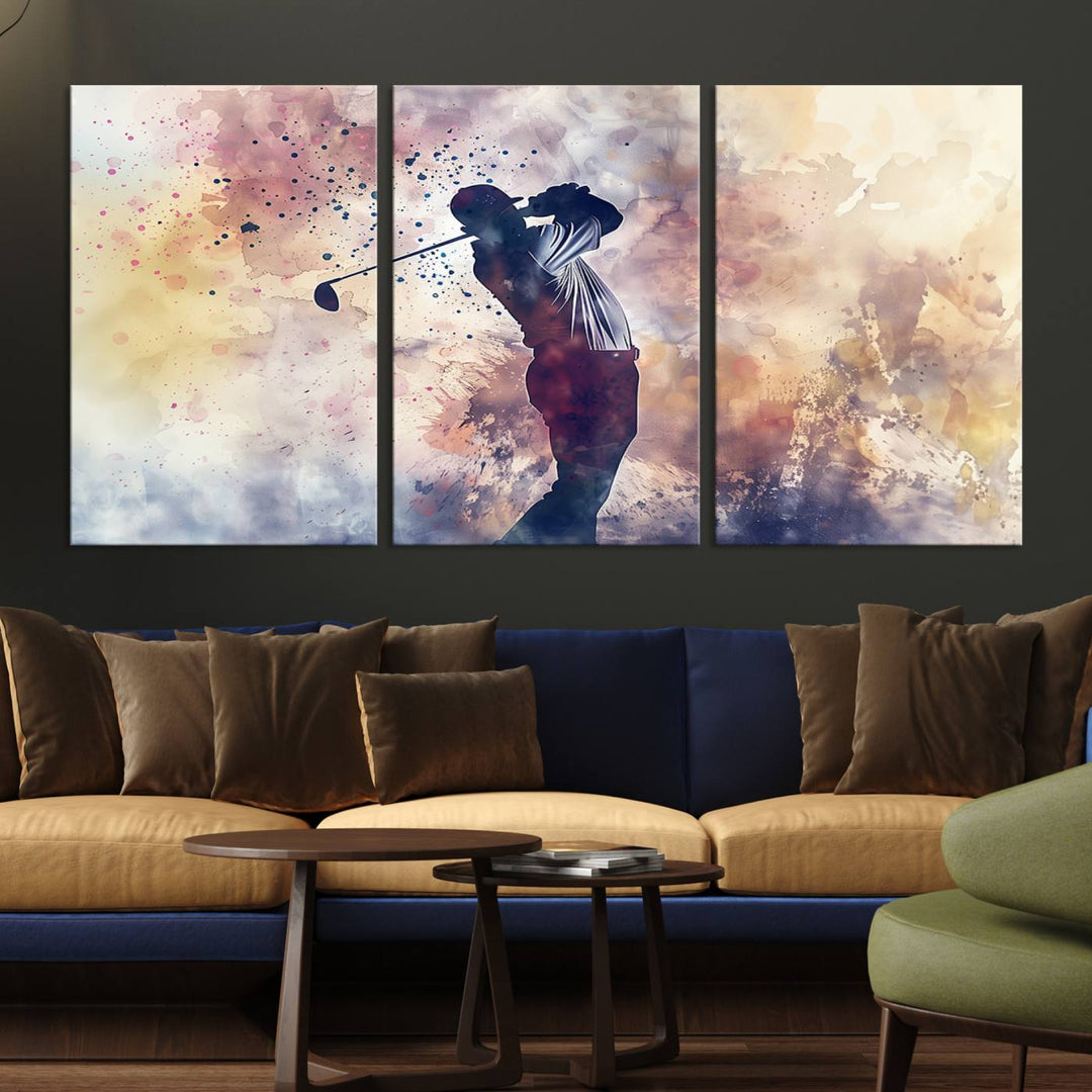 Golf Swing Abstract 3-Panel Canvas Print | Artistic Sports Wall Art for Living Room or Office | Ready to Hang