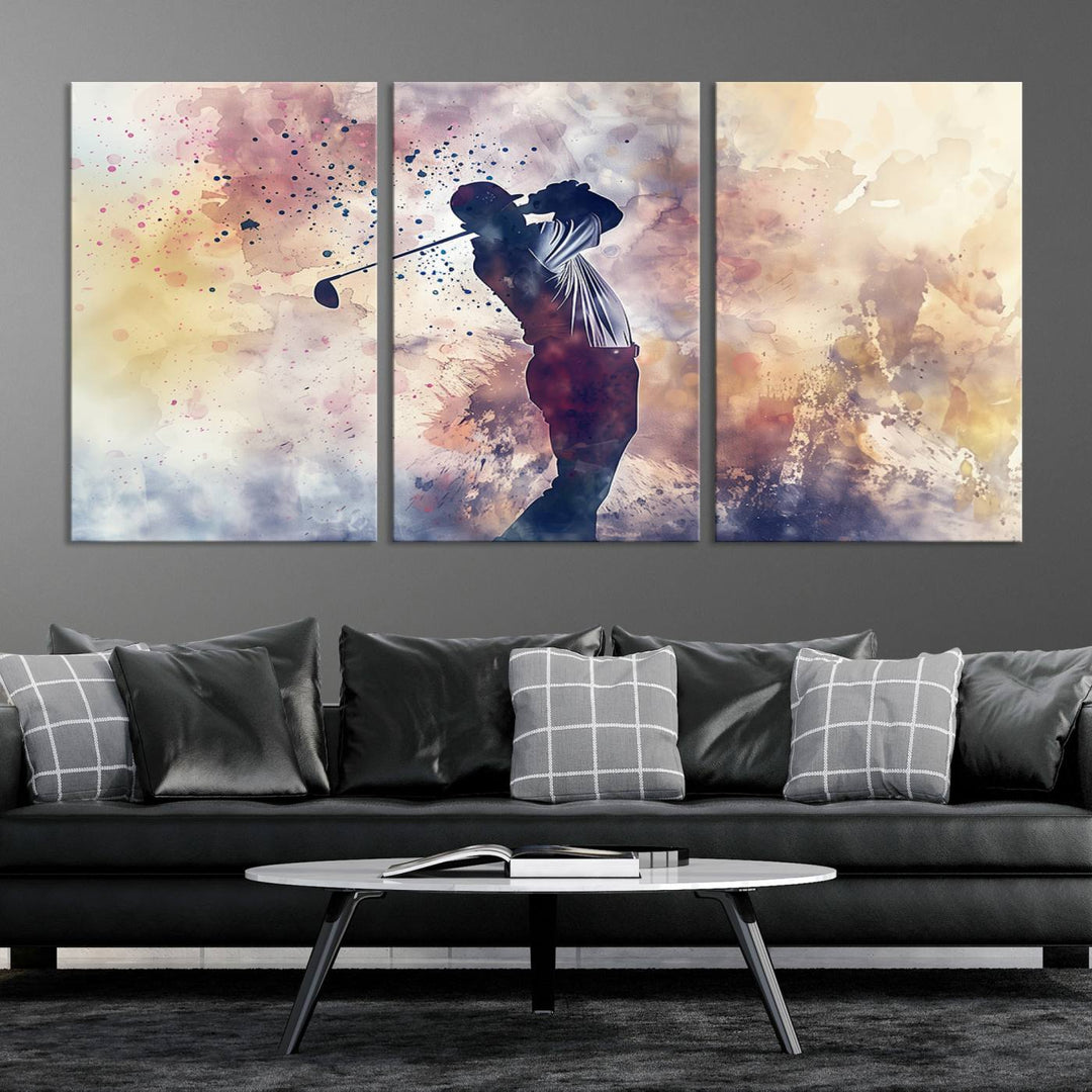 Golf Swing Abstract 3-Panel Canvas Print | Artistic Sports Wall Art for Living Room or Office | Ready to Hang