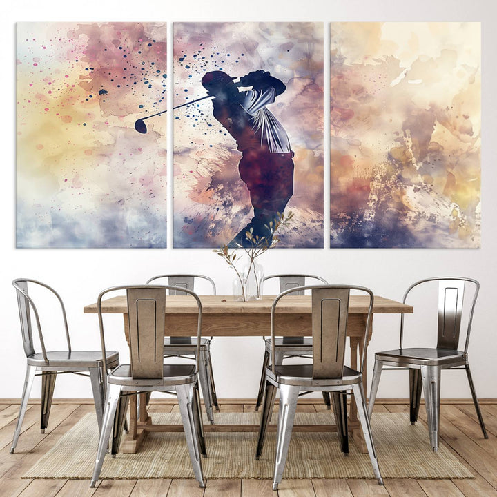 Golf Swing Abstract 3-Panel Canvas Print | Artistic Sports Wall Art for Living Room or Office | Ready to Hang