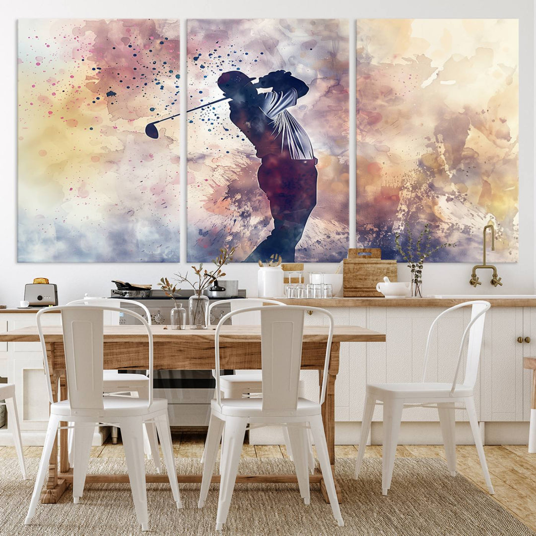 Golf Swing Abstract 3-Panel Canvas Print | Artistic Sports Wall Art for Living Room or Office | Ready to Hang