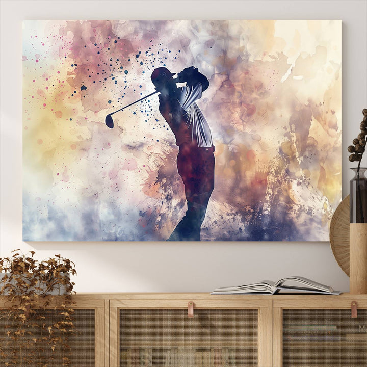 Golf Swing Abstract 3-Panel Canvas Print | Artistic Sports Wall Art for Living Room or Office | Ready to Hang