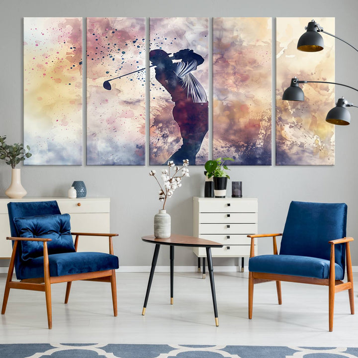 Golf Swing Abstract 3-Panel Canvas Print | Artistic Sports Wall Art for Living Room or Office | Ready to Hang