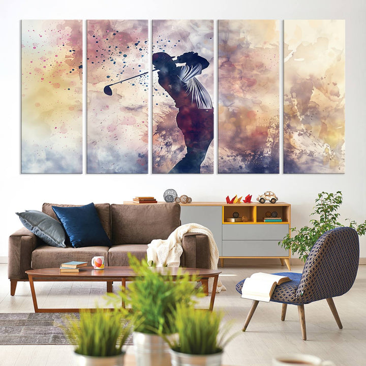 Golf Swing Abstract 3-Panel Canvas Print | Artistic Sports Wall Art for Living Room or Office | Ready to Hang