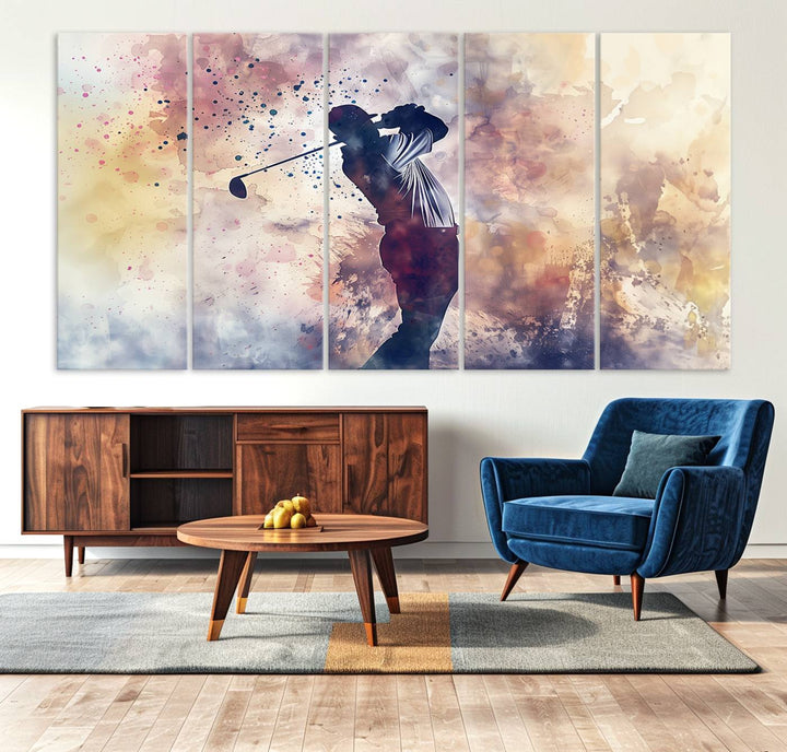 Golf Swing Abstract 3-Panel Canvas Print | Artistic Sports Wall Art for Living Room or Office | Ready to Hang