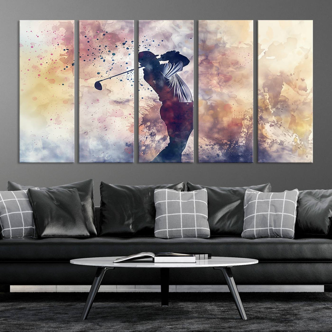 Golf Swing Abstract 3-Panel Canvas Print | Artistic Sports Wall Art for Living Room or Office | Ready to Hang