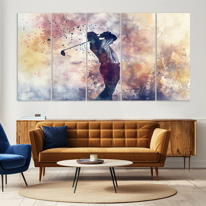 Golf Swing Abstract 3-Panel Canvas Print | Artistic Sports Wall Art for Living Room or Office | Ready to Hang