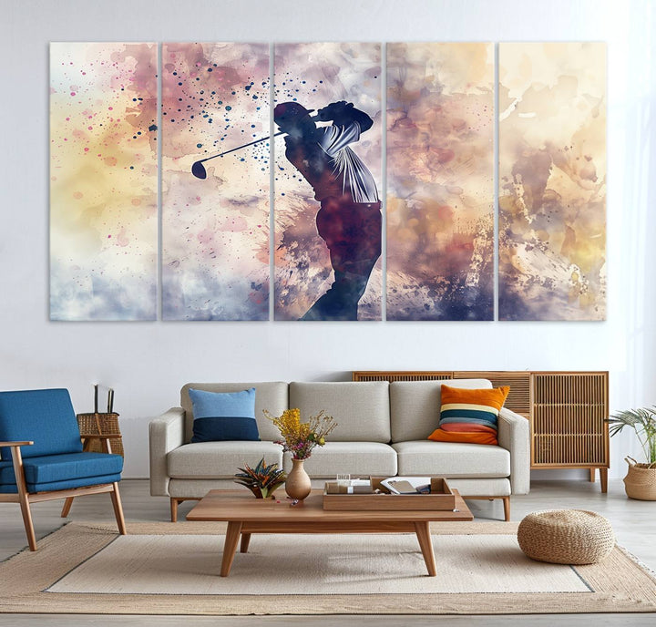 Golf Swing Abstract 3-Panel Canvas Print | Artistic Sports Wall Art for Living Room or Office | Ready to Hang