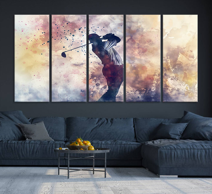 Golf Swing Abstract 3-Panel Canvas Print | Artistic Sports Wall Art for Living Room or Office | Ready to Hang