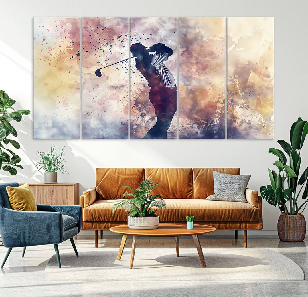 Golf Swing Abstract 3-Panel Canvas Print | Artistic Sports Wall Art for Living Room or Office | Ready to Hang