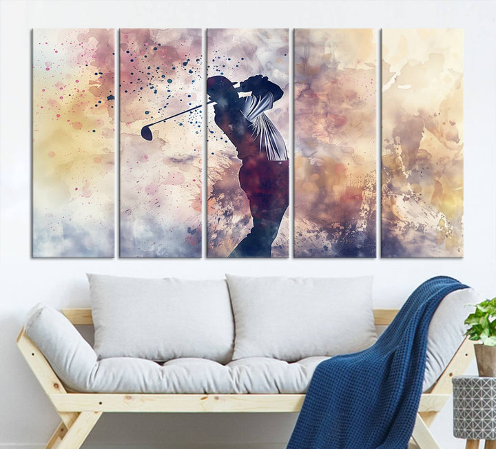 Golf Swing Abstract 3-Panel Canvas Print | Artistic Sports Wall Art for Living Room or Office | Ready to Hang