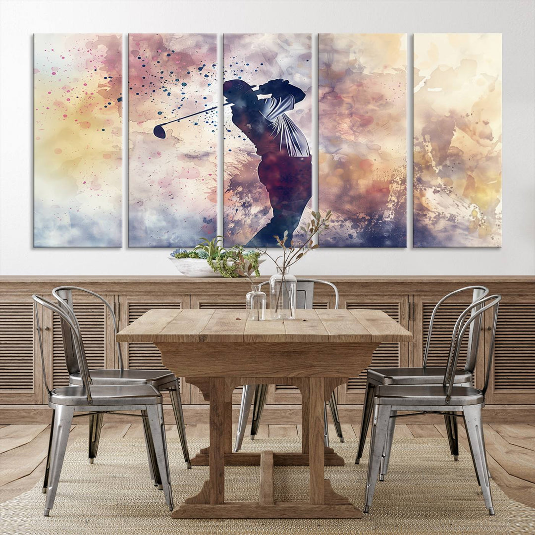 Golf Swing Abstract 3-Panel Canvas Print | Artistic Sports Wall Art for Living Room or Office | Ready to Hang