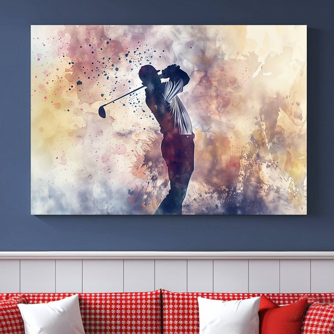 Golf Swing Abstract 3-Panel Canvas Print | Artistic Sports Wall Art for Living Room or Office | Ready to Hang