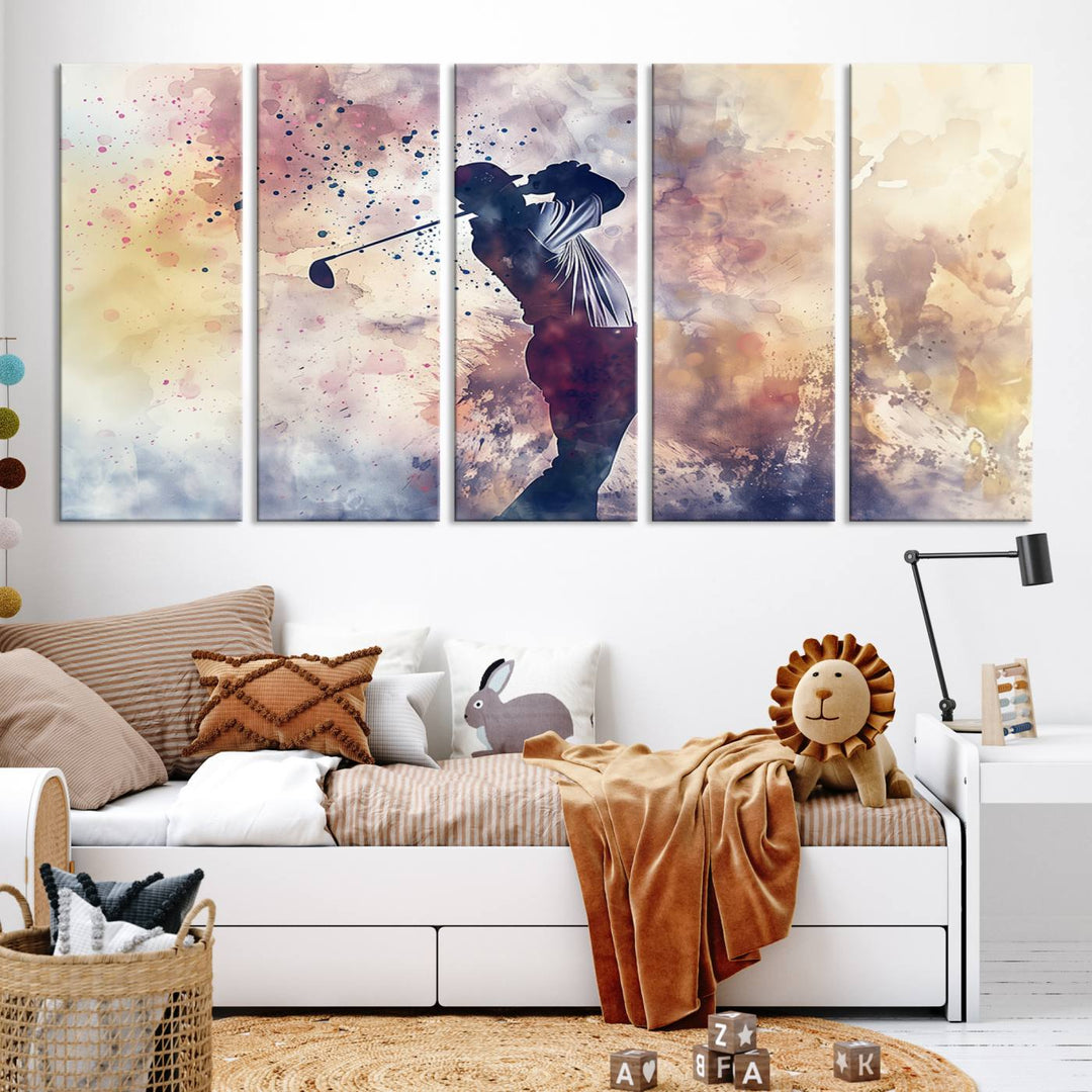 Golf Swing Abstract 3-Panel Canvas Print | Artistic Sports Wall Art for Living Room or Office | Ready to Hang