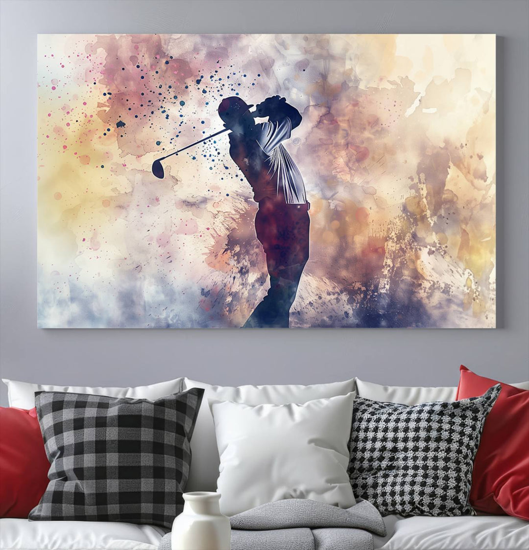 Golf Swing Abstract 3-Panel Canvas Print | Artistic Sports Wall Art for Living Room or Office | Ready to Hang