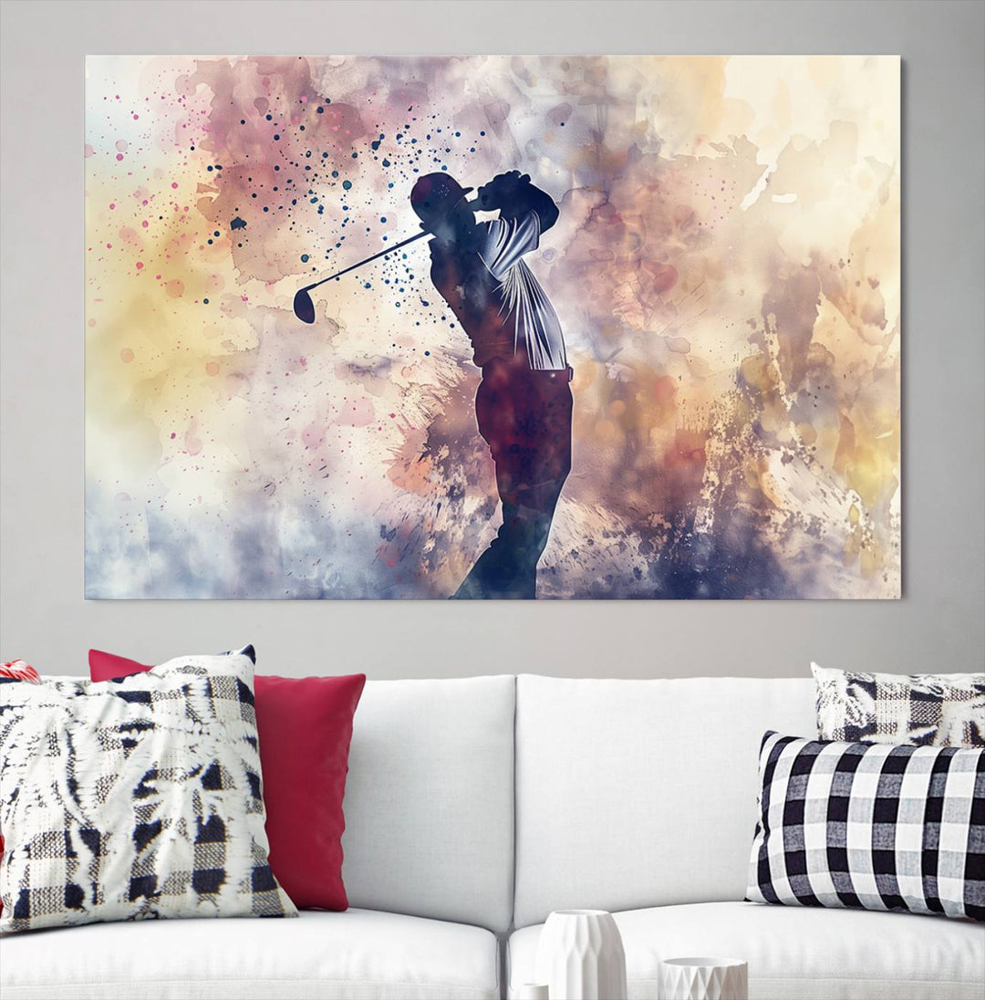 Golf Swing Abstract 3-Panel Canvas Print | Artistic Sports Wall Art for Living Room or Office | Ready to Hang