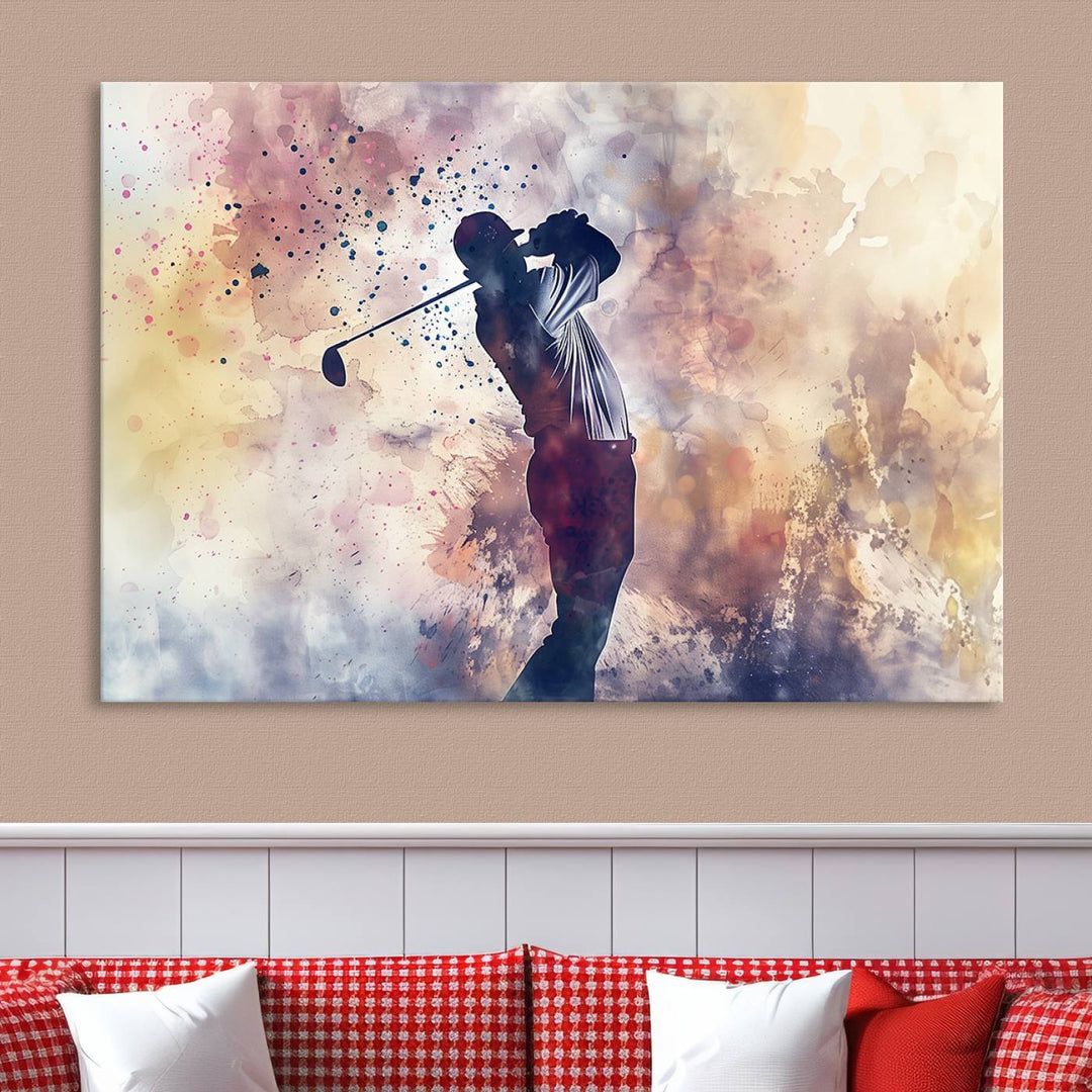 Golf Swing Abstract 3-Panel Canvas Print | Artistic Sports Wall Art for Living Room or Office | Ready to Hang