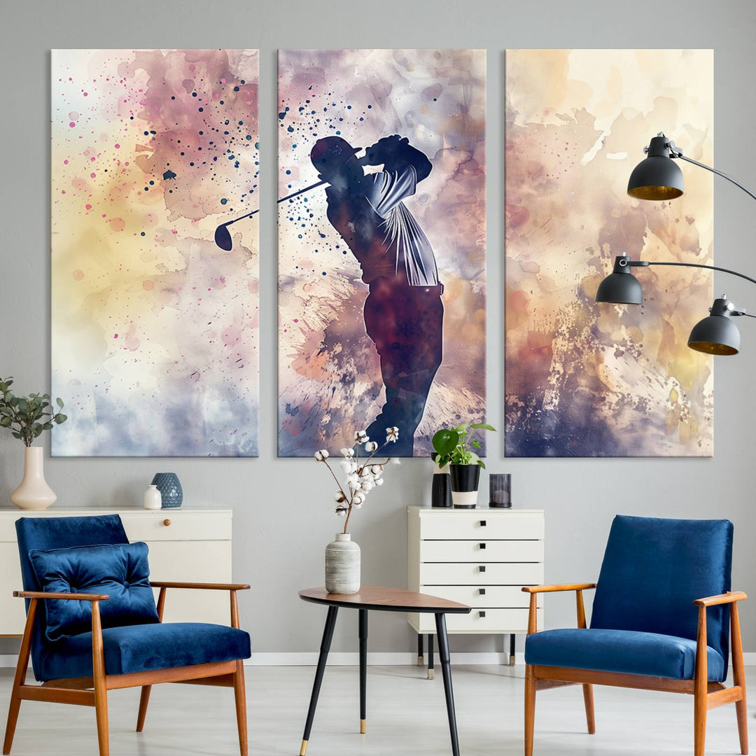 Golf Swing Abstract 3-Panel Canvas Print | Artistic Sports Wall Art for Living Room or Office | Ready to Hang