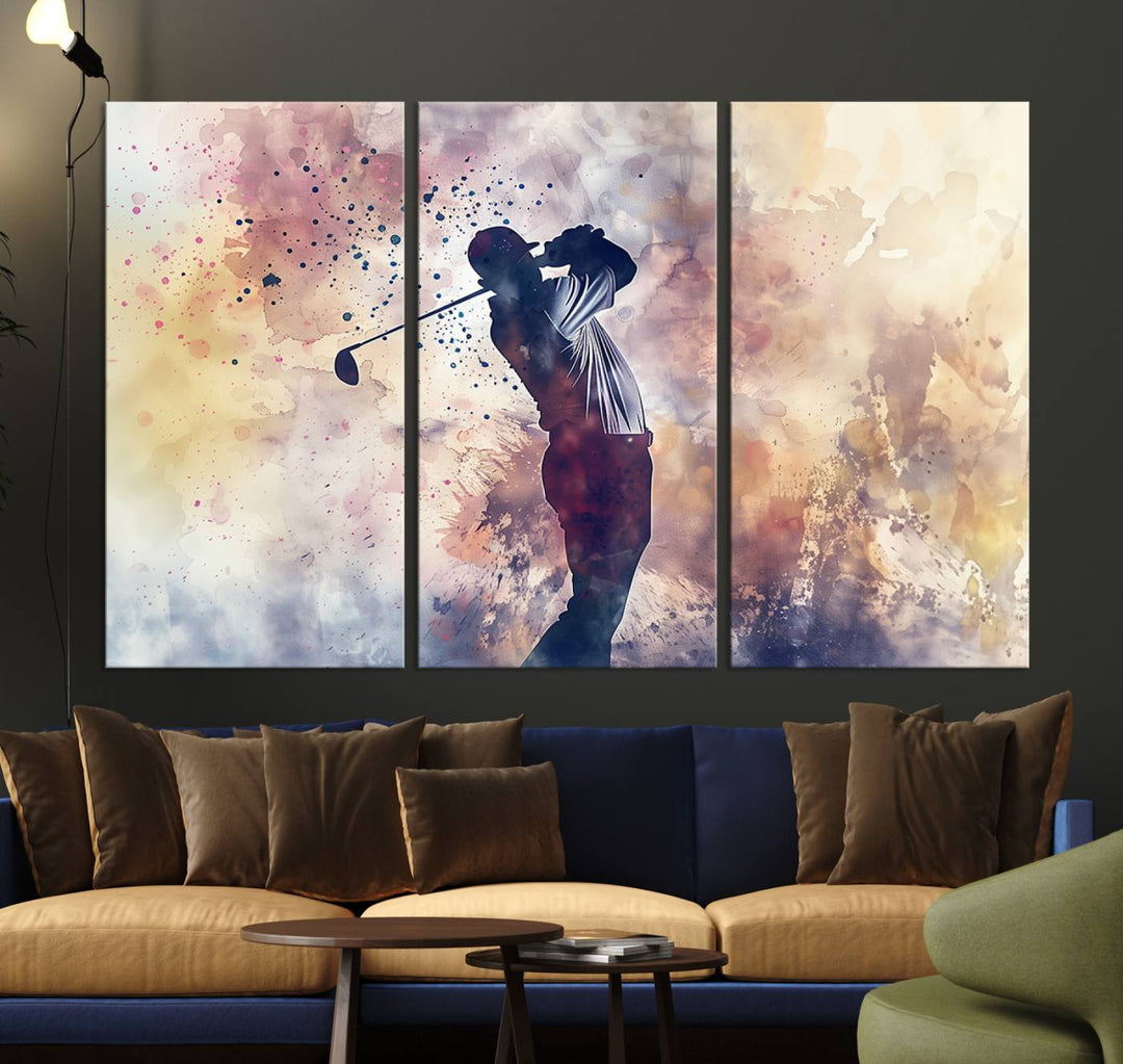 Golf Swing Abstract 3-Panel Canvas Print | Artistic Sports Wall Art for Living Room or Office | Ready to Hang